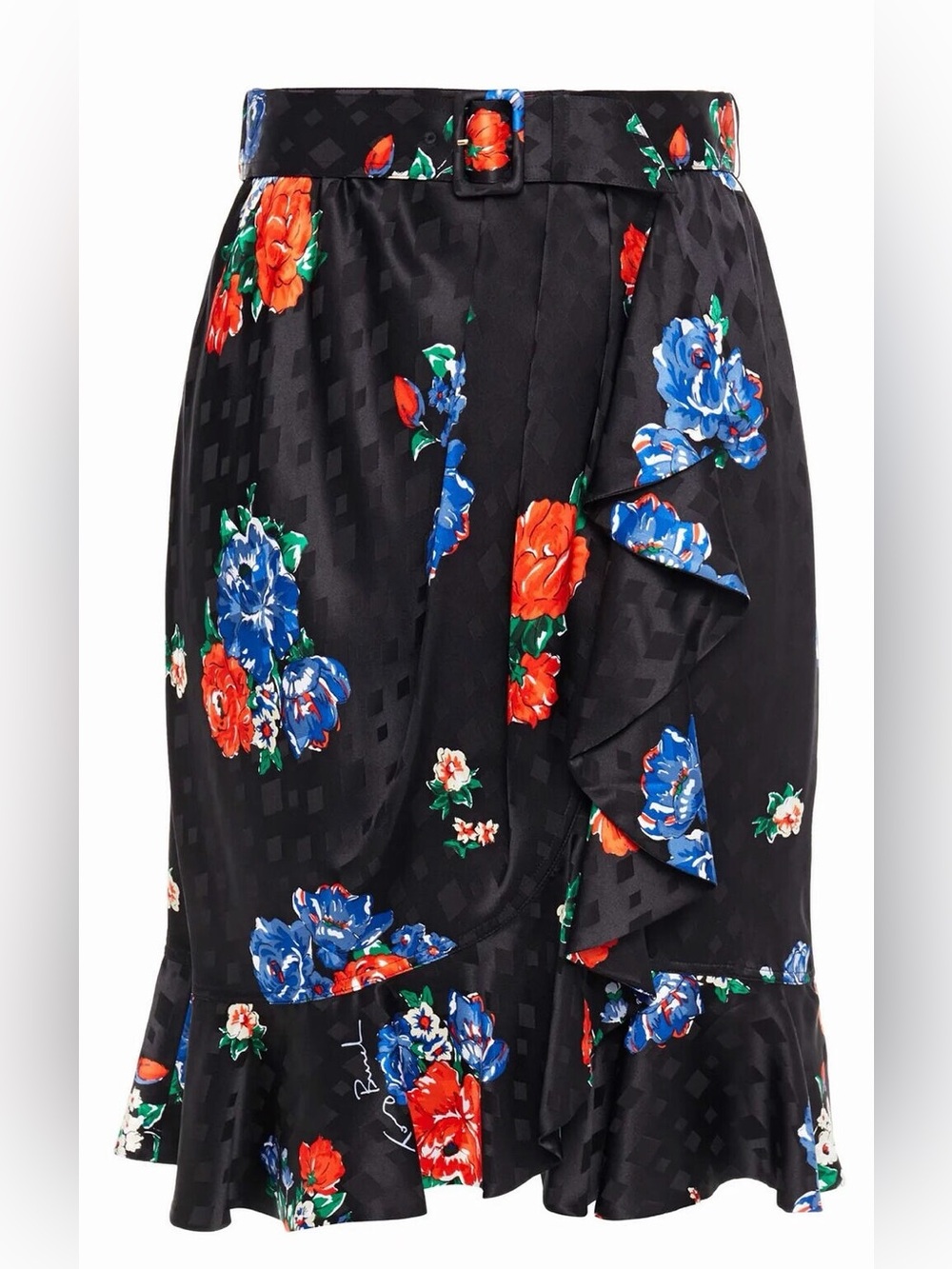 Tory Burch Silk Dark Floral Ruffled Wrap Skirt